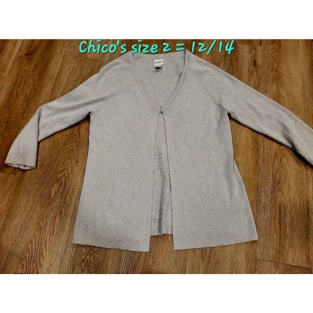 Chico's sparkling cardigan sweater 2= large silver grey
